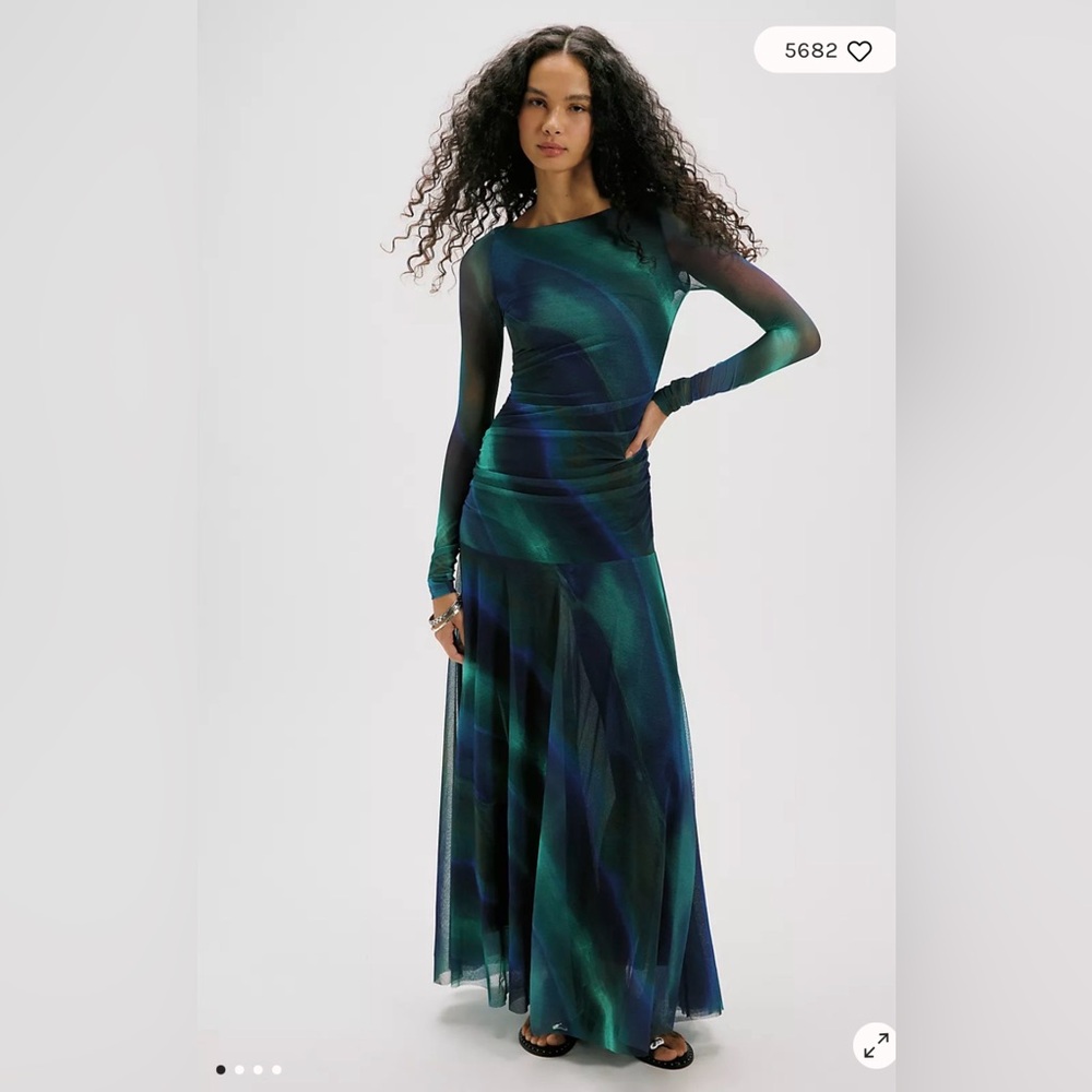 Free People Teal and Navy Swirl Long-Sleeve Maxi Dress